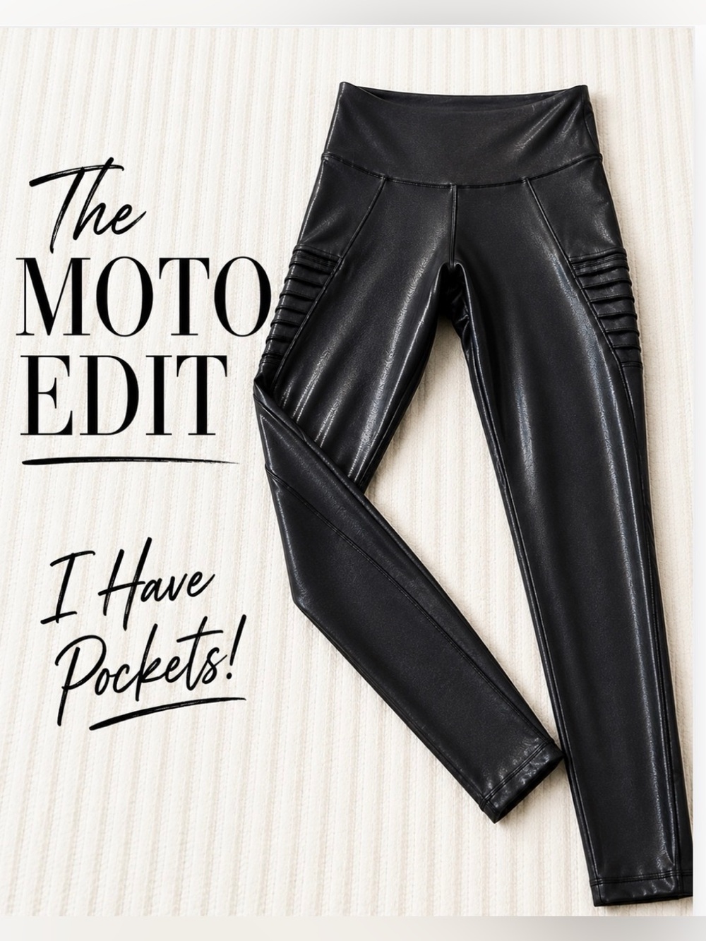 HPE Faux Leather Moto Leggings | High Rise | Black | Functional Pockets | Medium - Picture 1 of 2